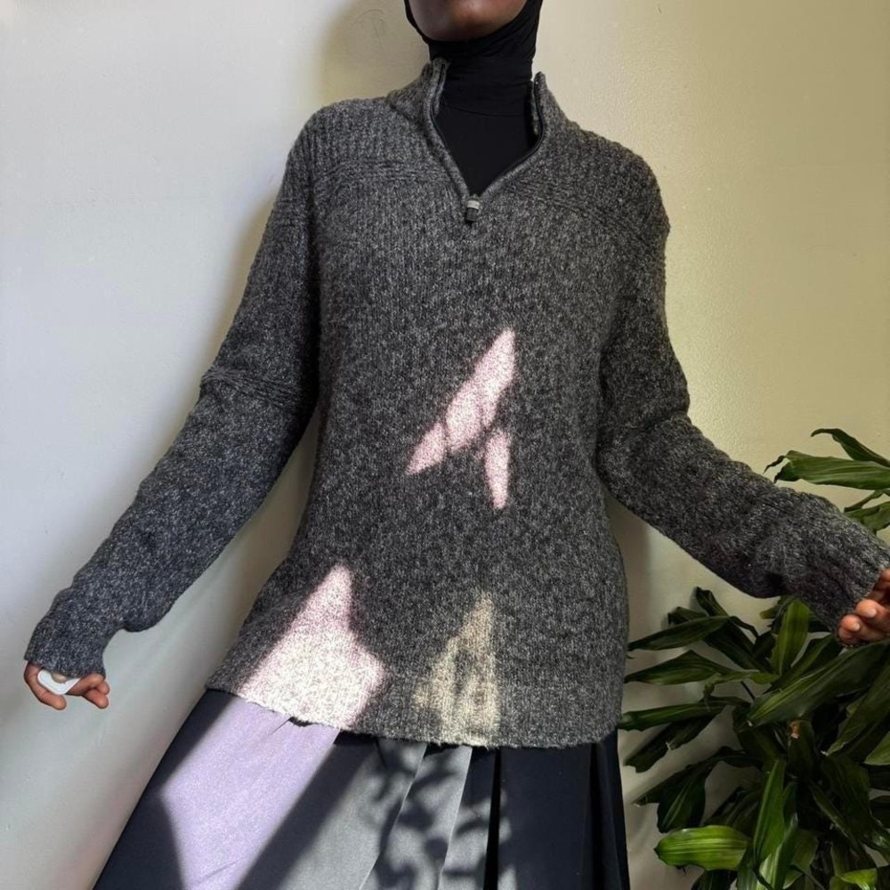 Vintage Oversized grey quarter zip knit‎ sweater